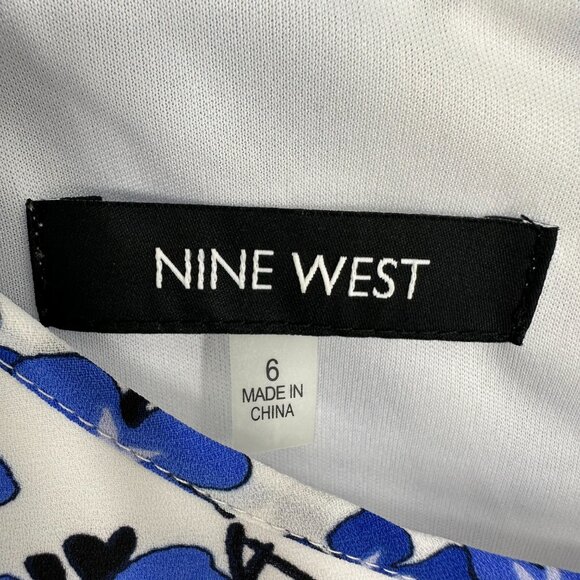 Nine West Floral Dress A Line Cold Shoulder Ruffle Cocktail Blue White - Picture 3 of 10